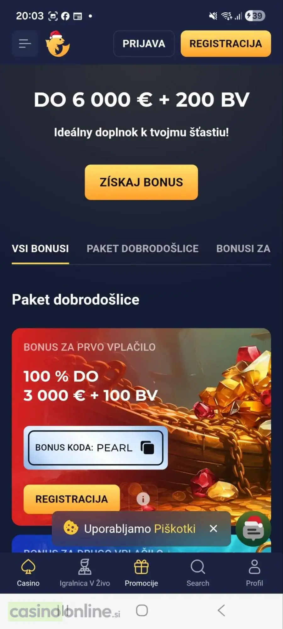 JooCasino bonusna stran