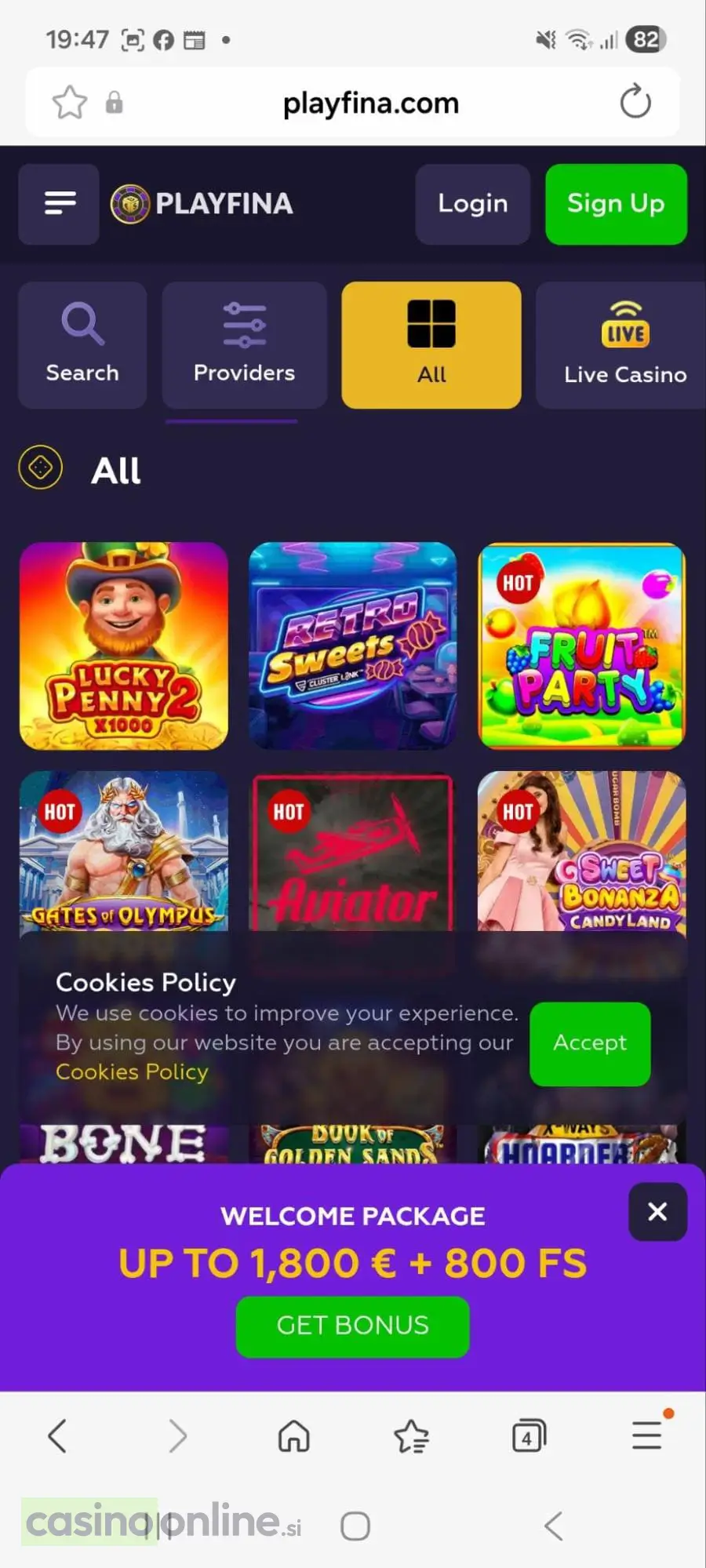Playfina Casino registracija mobilna naprava