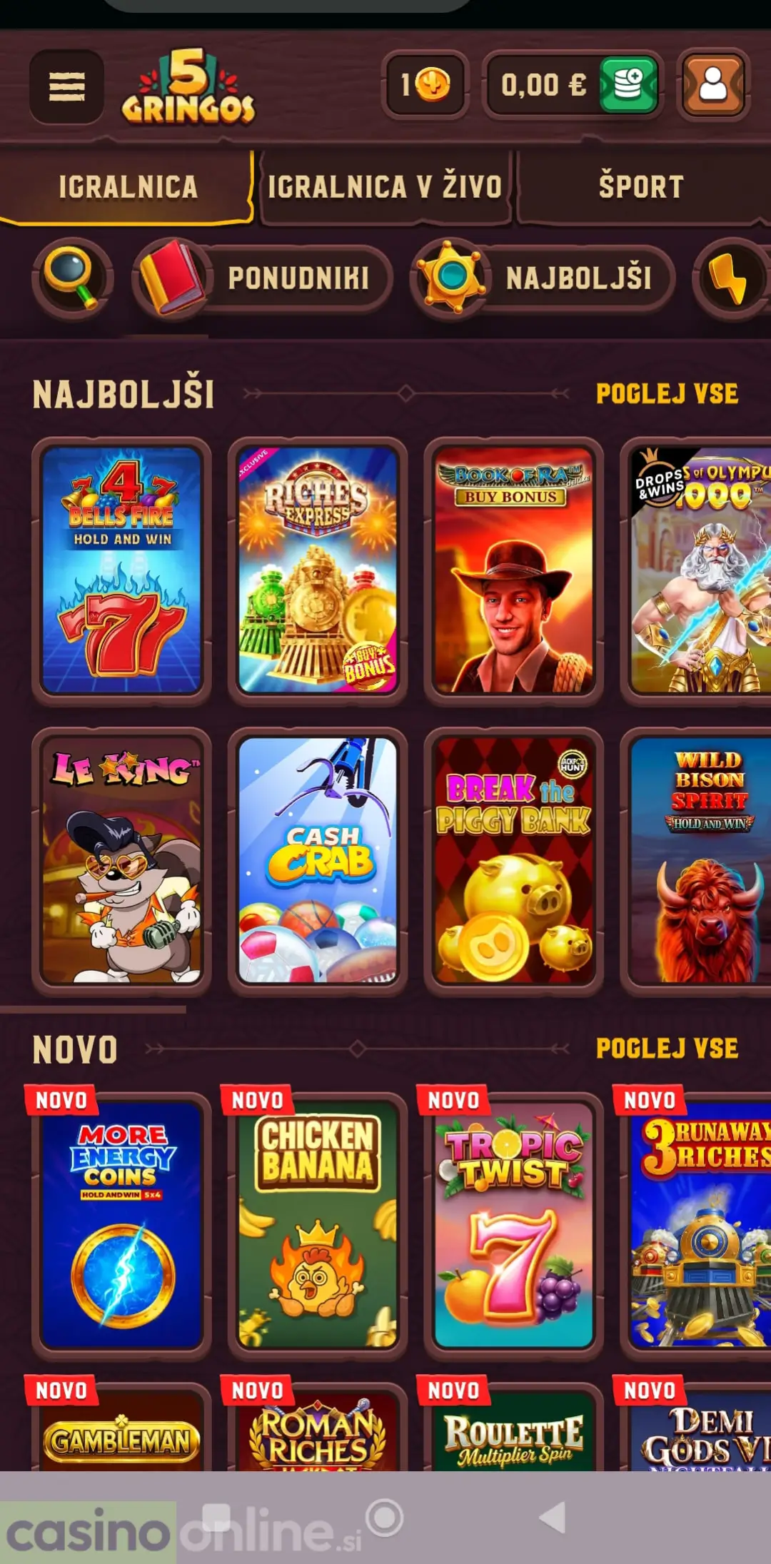 5Gringos Casino lobij z igralnimi avtomati