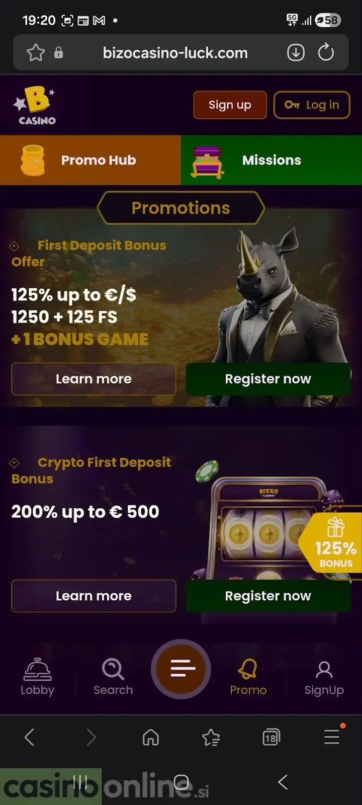 Bizzo Casino promocije prvi depozit bonus 125 %