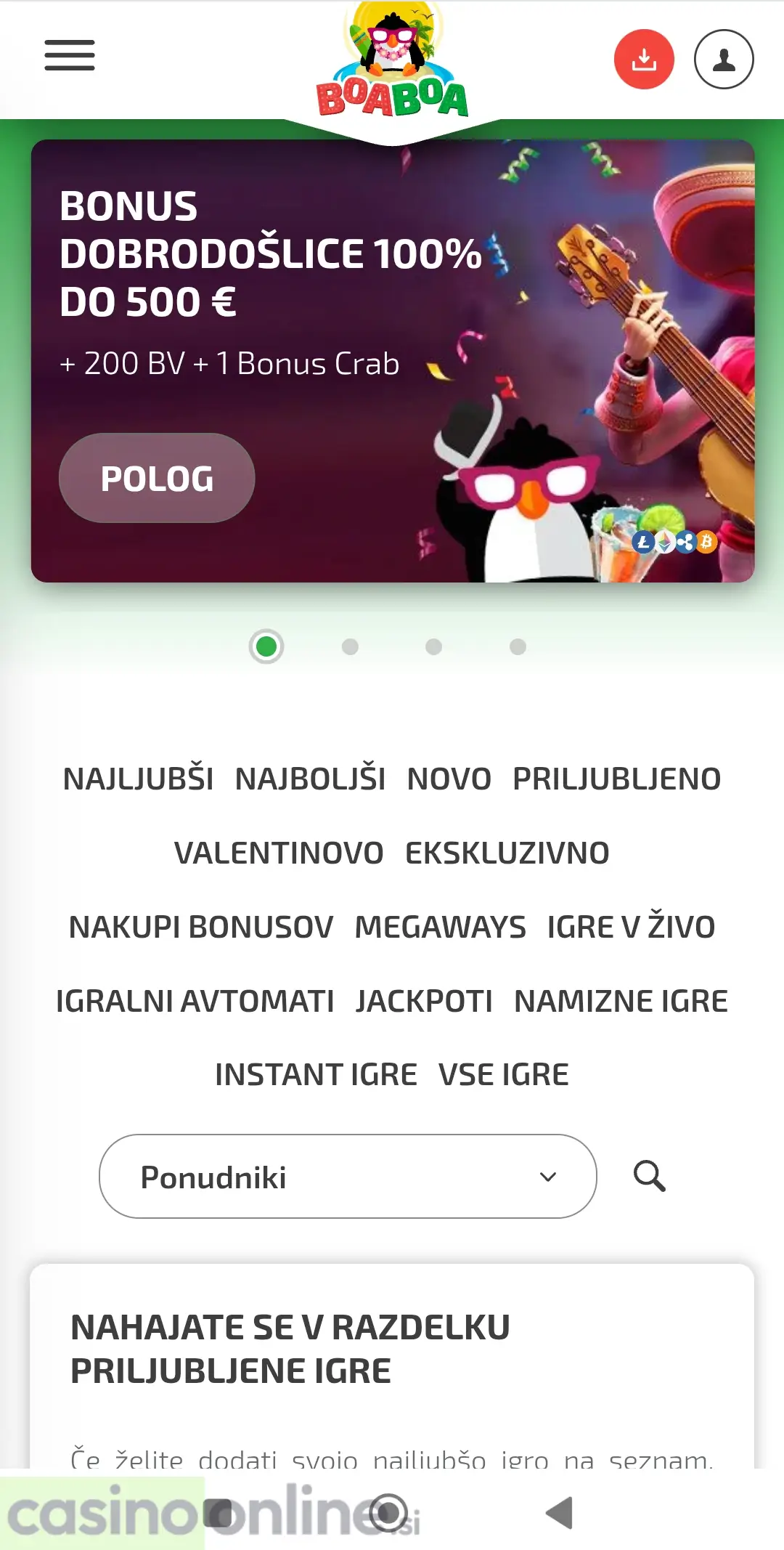 Domača stran BoaBoa Casino z bonus dobrodošlice 500 €
