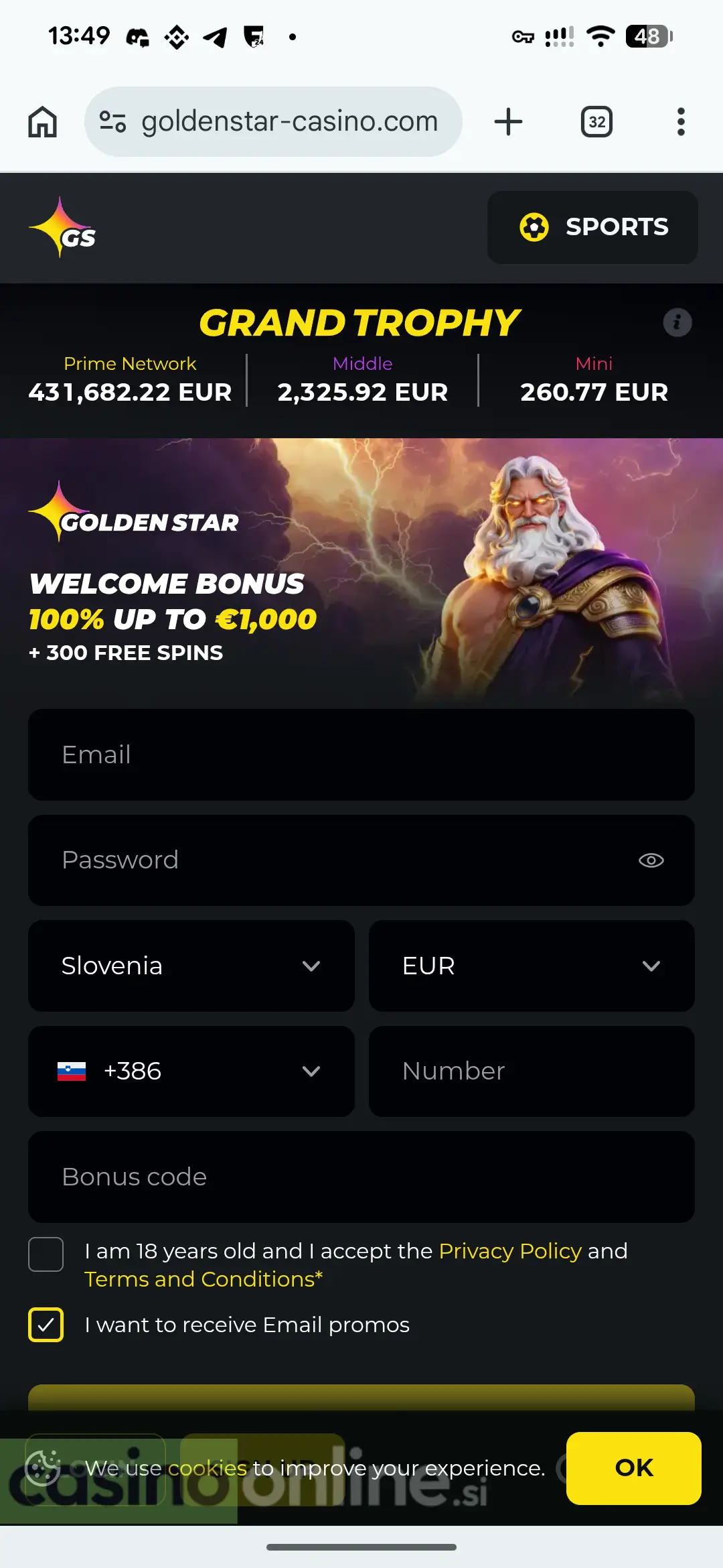 Golden Star Casino mobilna registracija