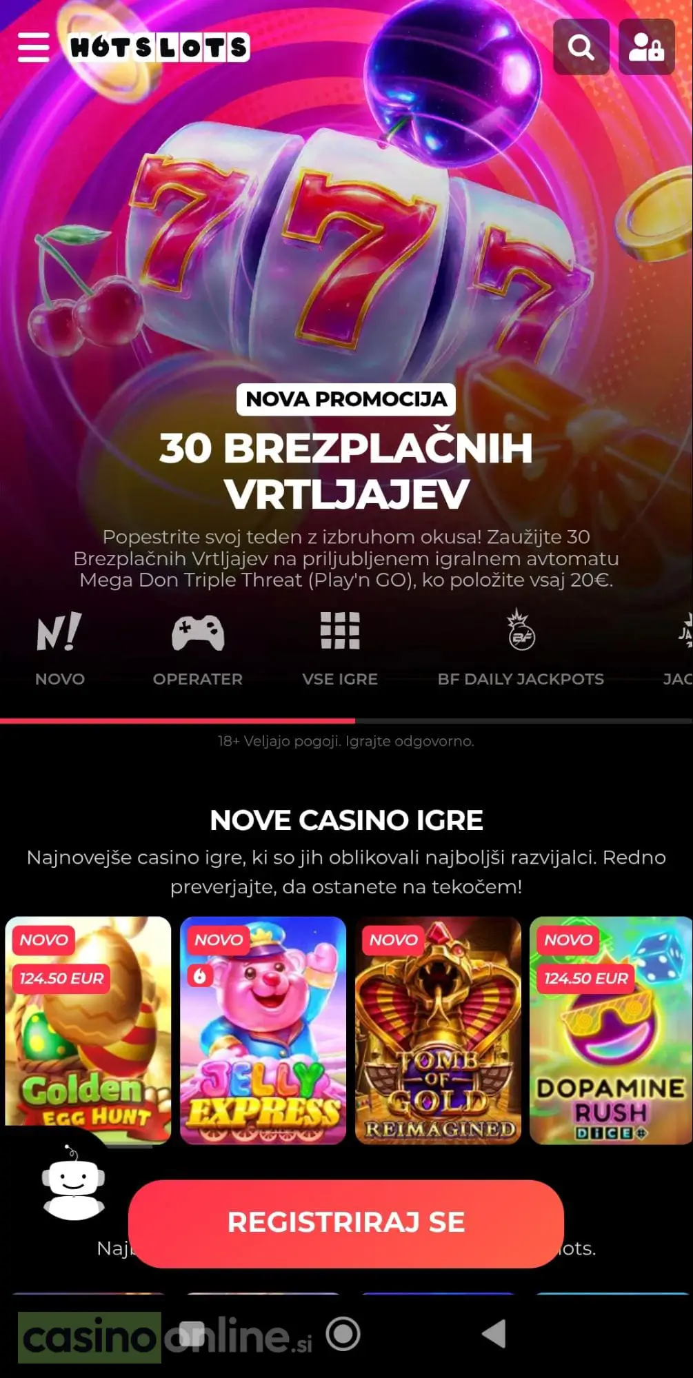 HotSlots casino mobilni lobi slovenščina