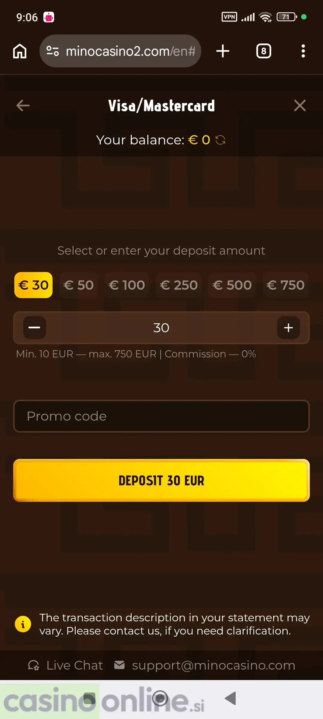 Izberite Visa ali Mastercard