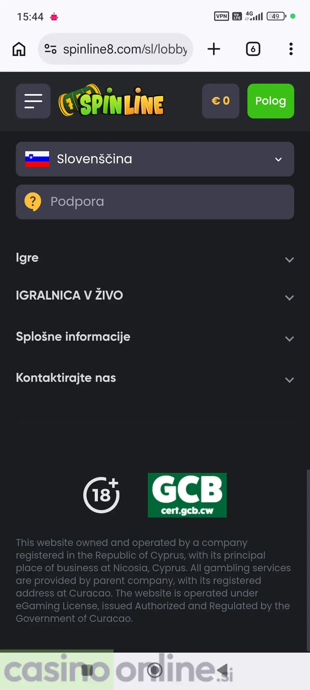 Odprite kazino v mobilnem brskalniku