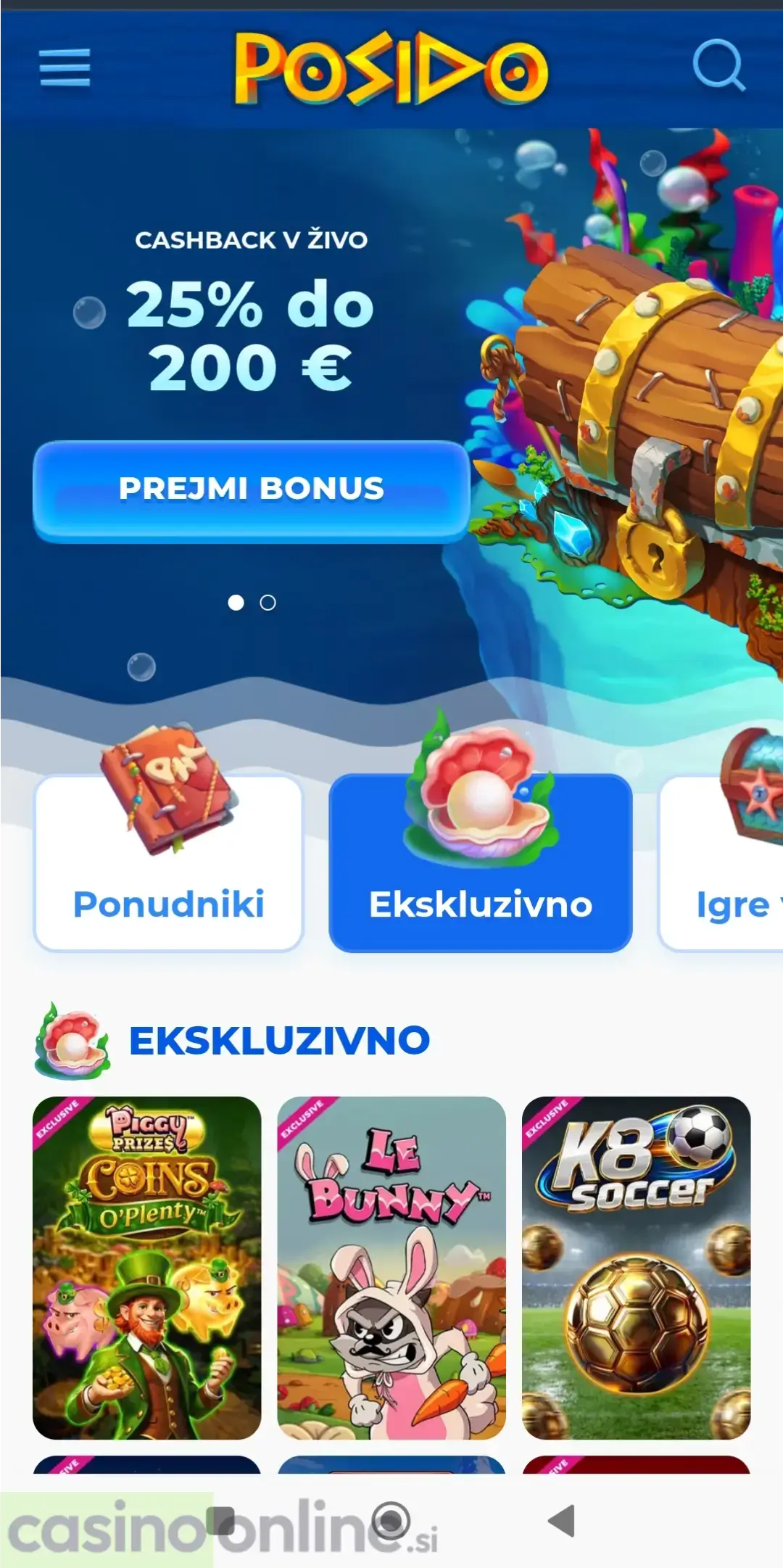 Posido ekskluzivne igre v mobilnem prikazu