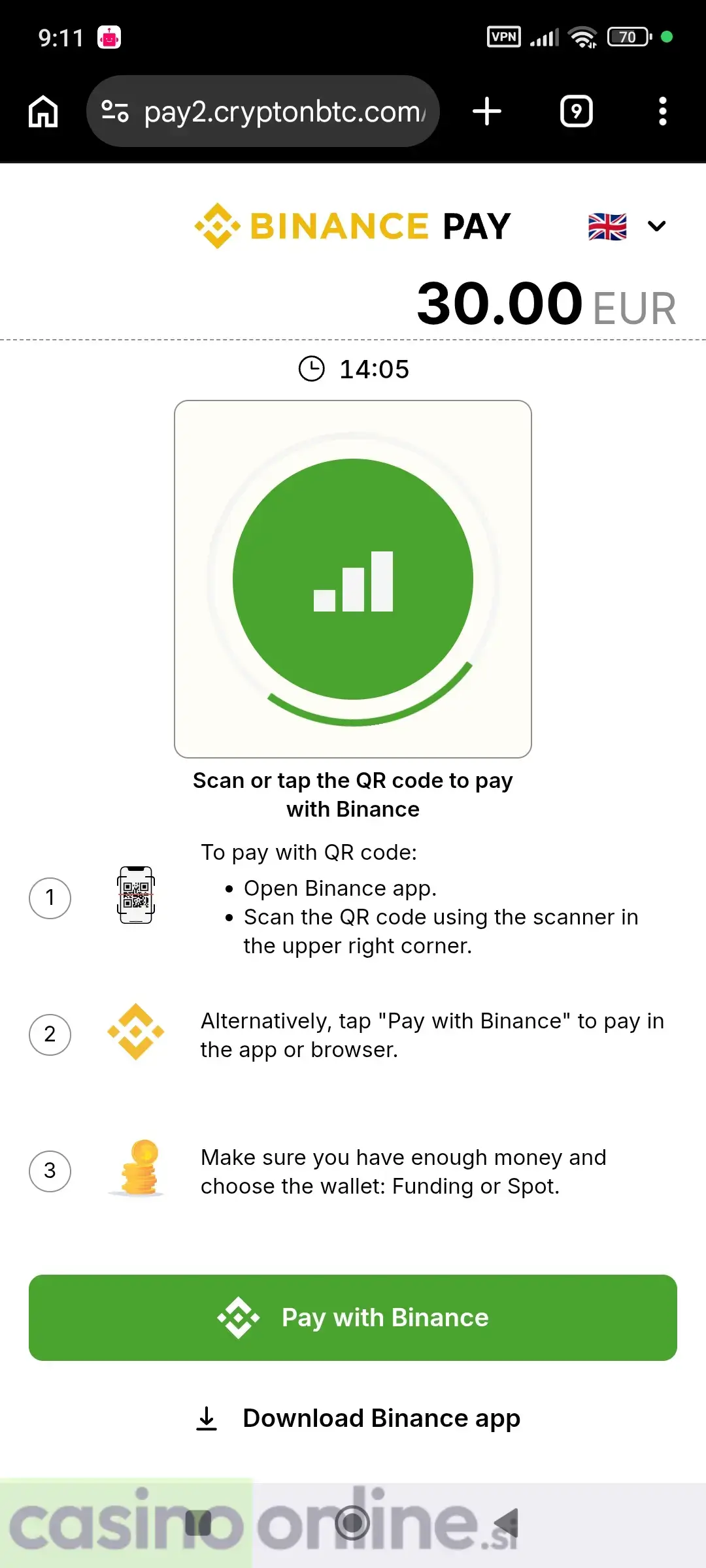 Potrdite prek Binance aplikacije