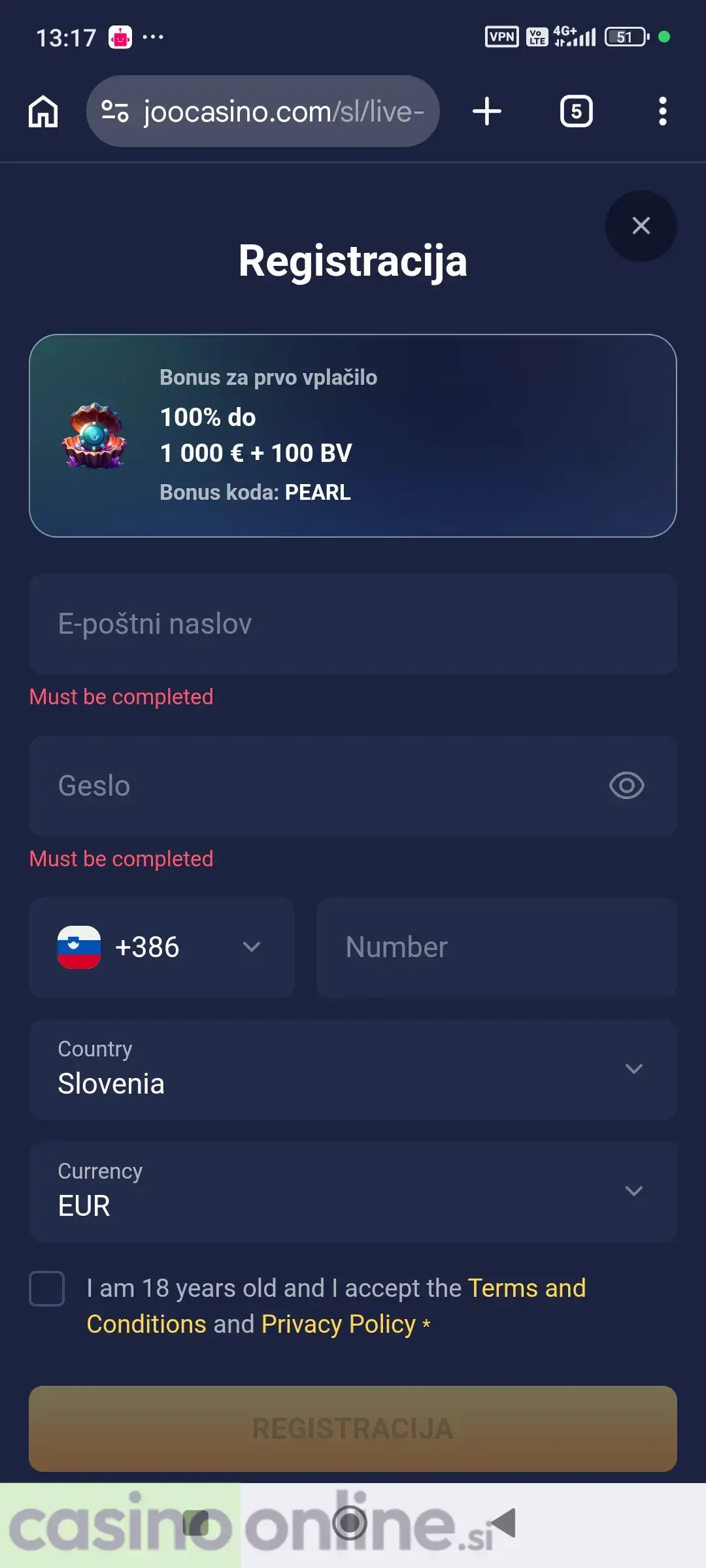Registracija pri kazinoju