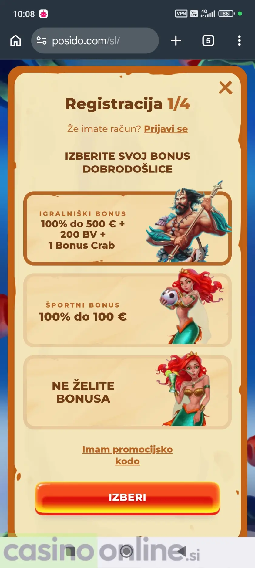 Registracija pri kazinu