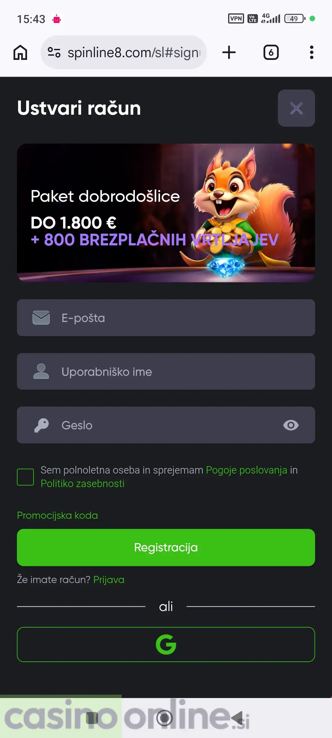 Ustvarite račun