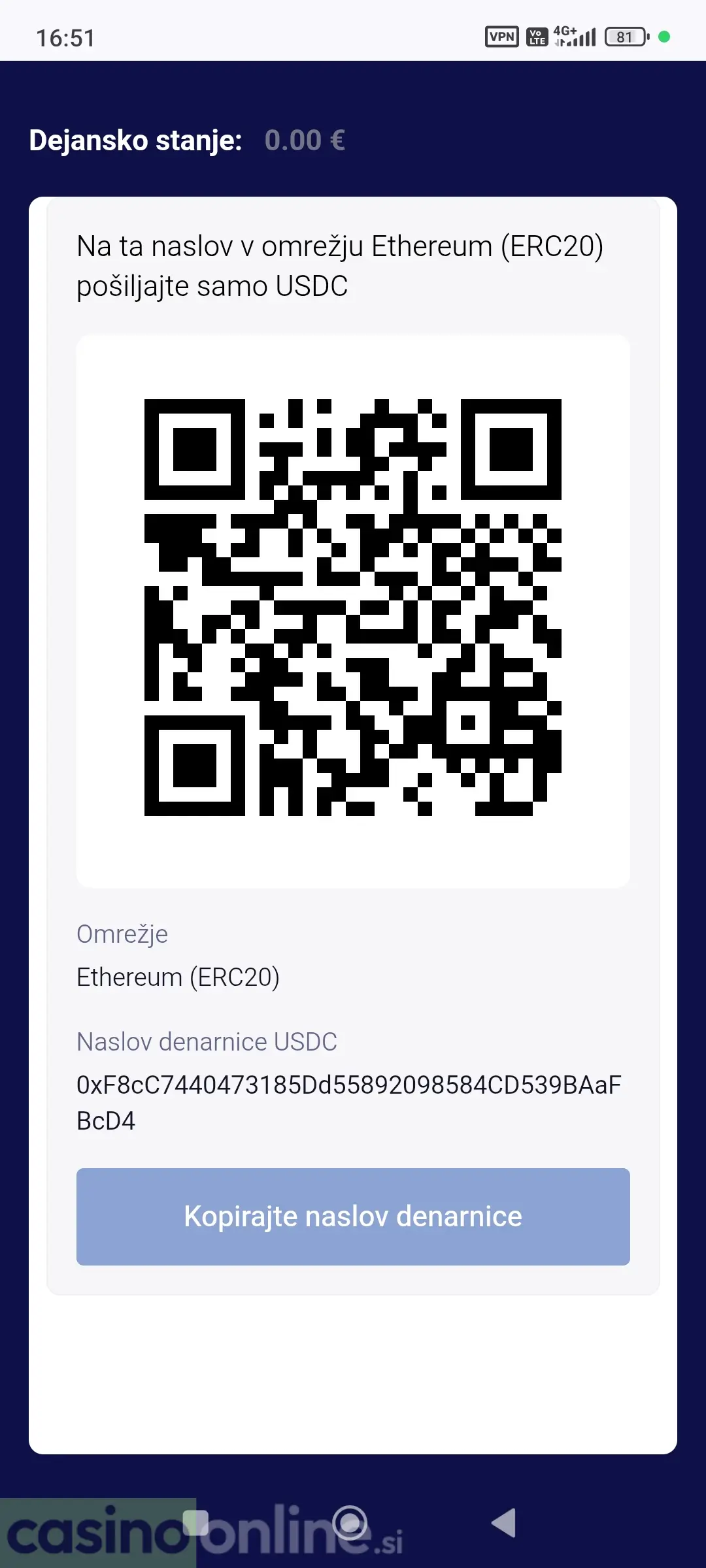 Polog z USDC ERC20