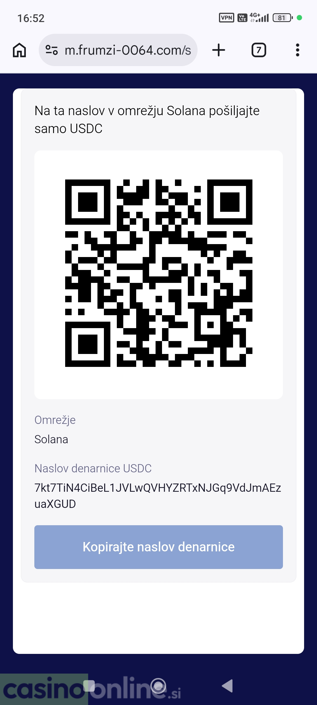 Polog z USDC Solana