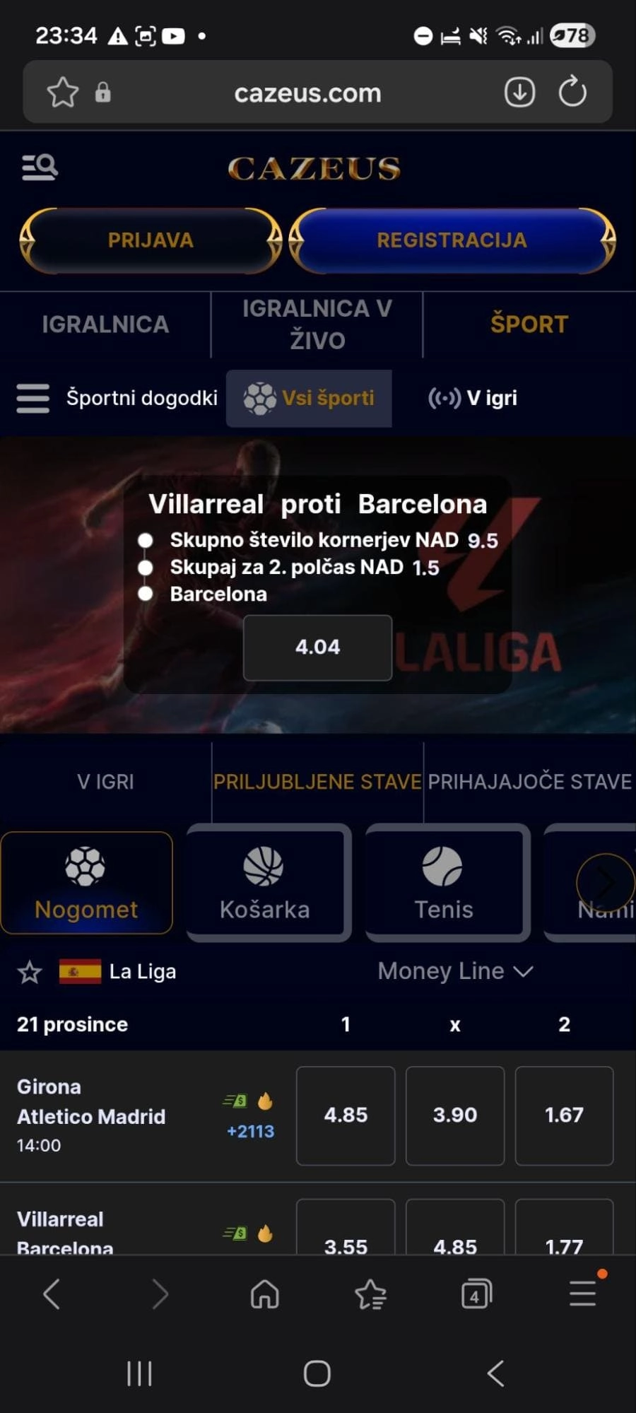 Cazeus Casino – športne stave (La Liga, kvote, piškotki)