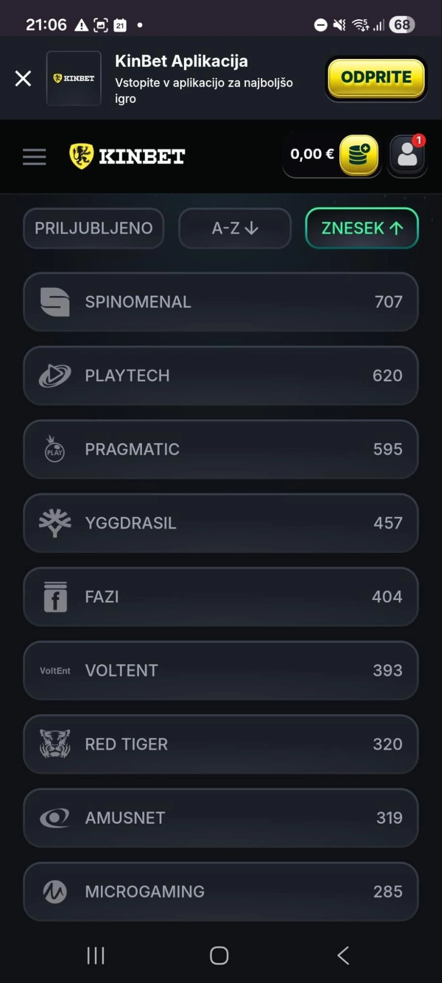KinBet – ponudniki iger po številu iger