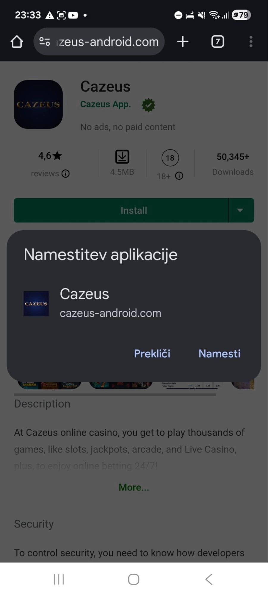 Prenos aplikacije Cazeus – hiter dostop do iger