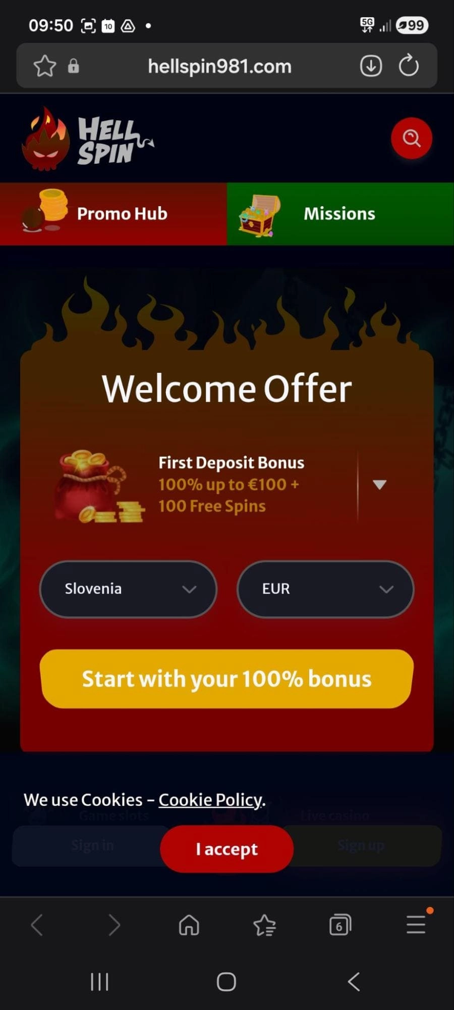 Igralnica HellSpin z bonusom dobrodošlice za Slovenijo