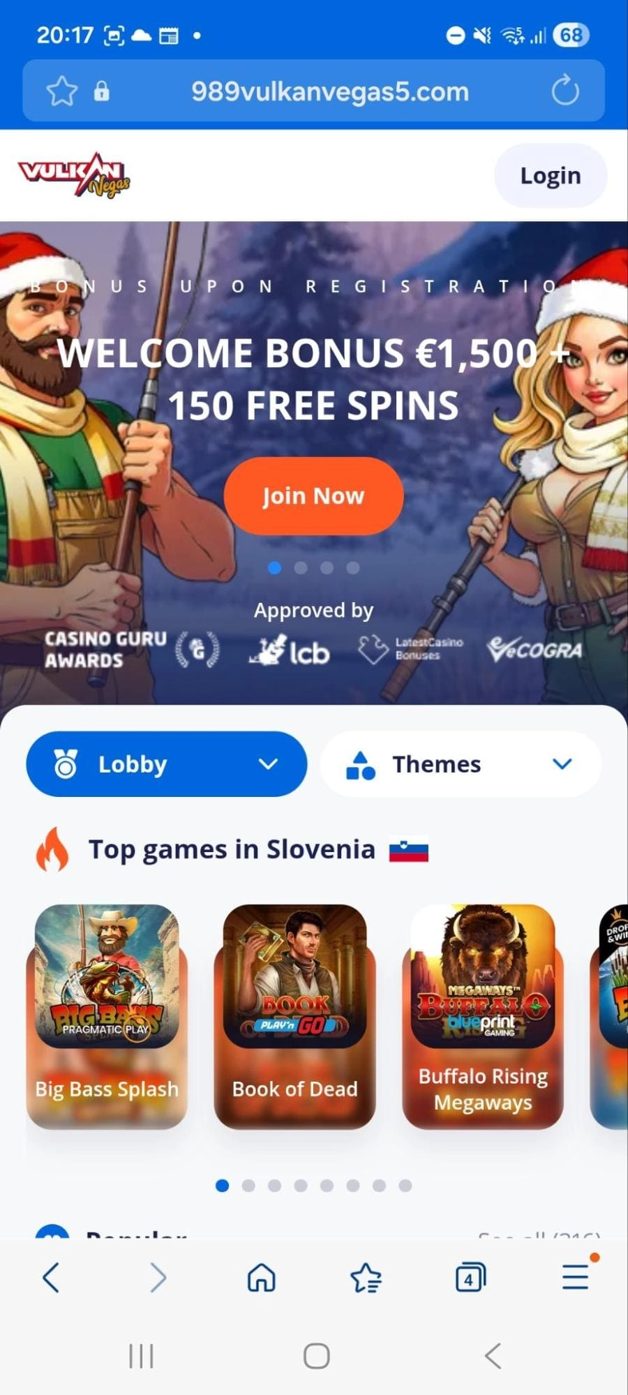 Mobilna stran Vulkan Vegas z bonusom in igrami