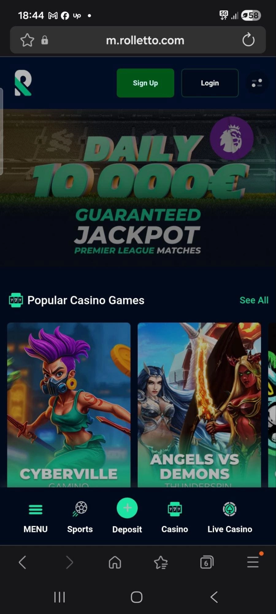 Rolletto Casino z dnevnim jackpotom €10.000