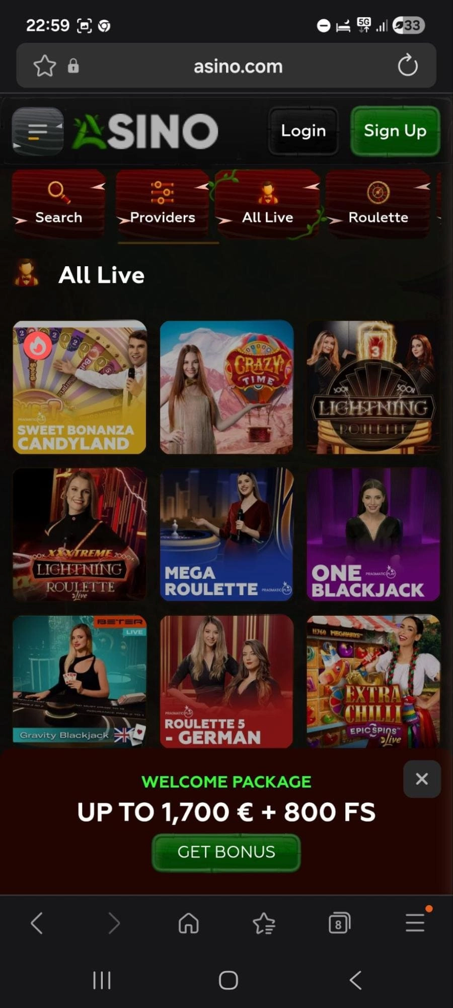 Asino casino ponuja igre v živo