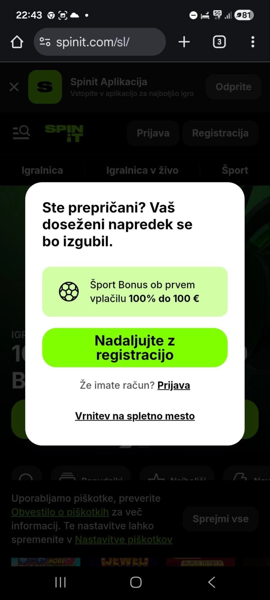 Bonus za mobilne uporabnike, ki se registrirajo