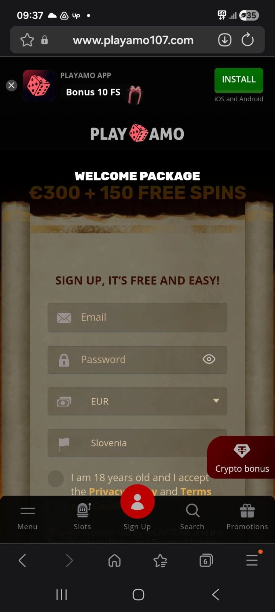 Playamo casino obrazec za registracijo z e-poštnim naslovom