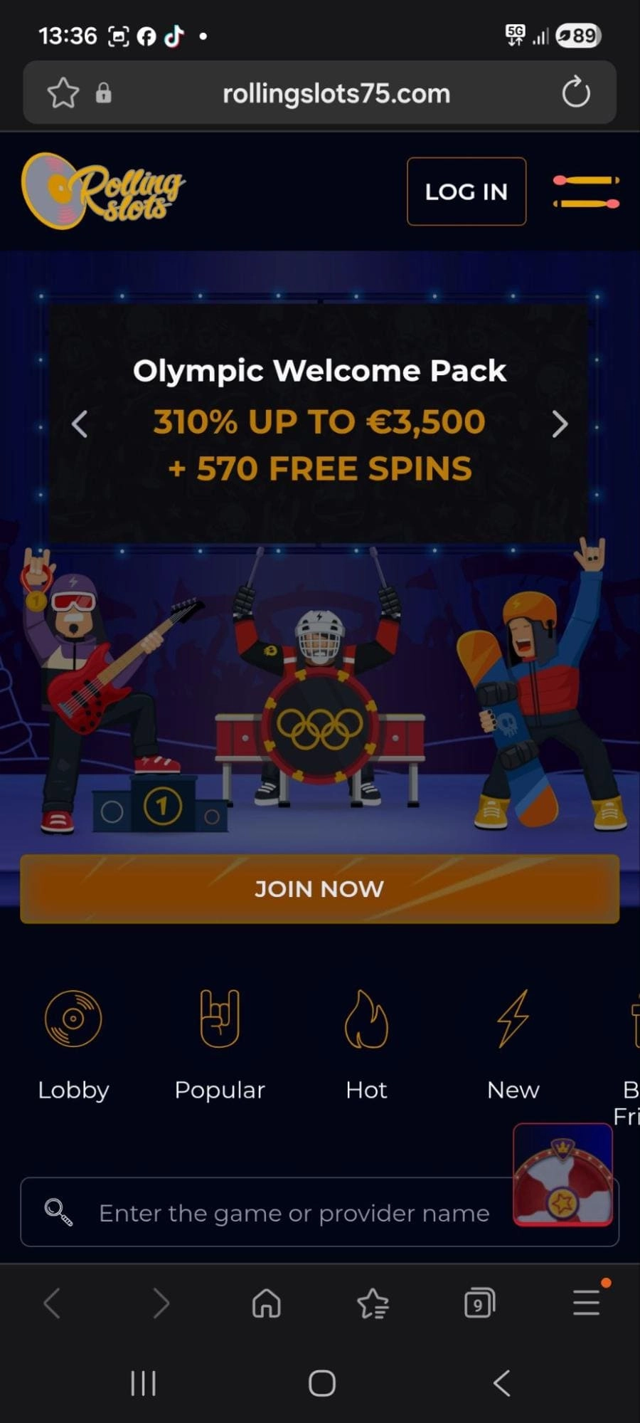 Rolling Slots casino paket za dobrodošlico