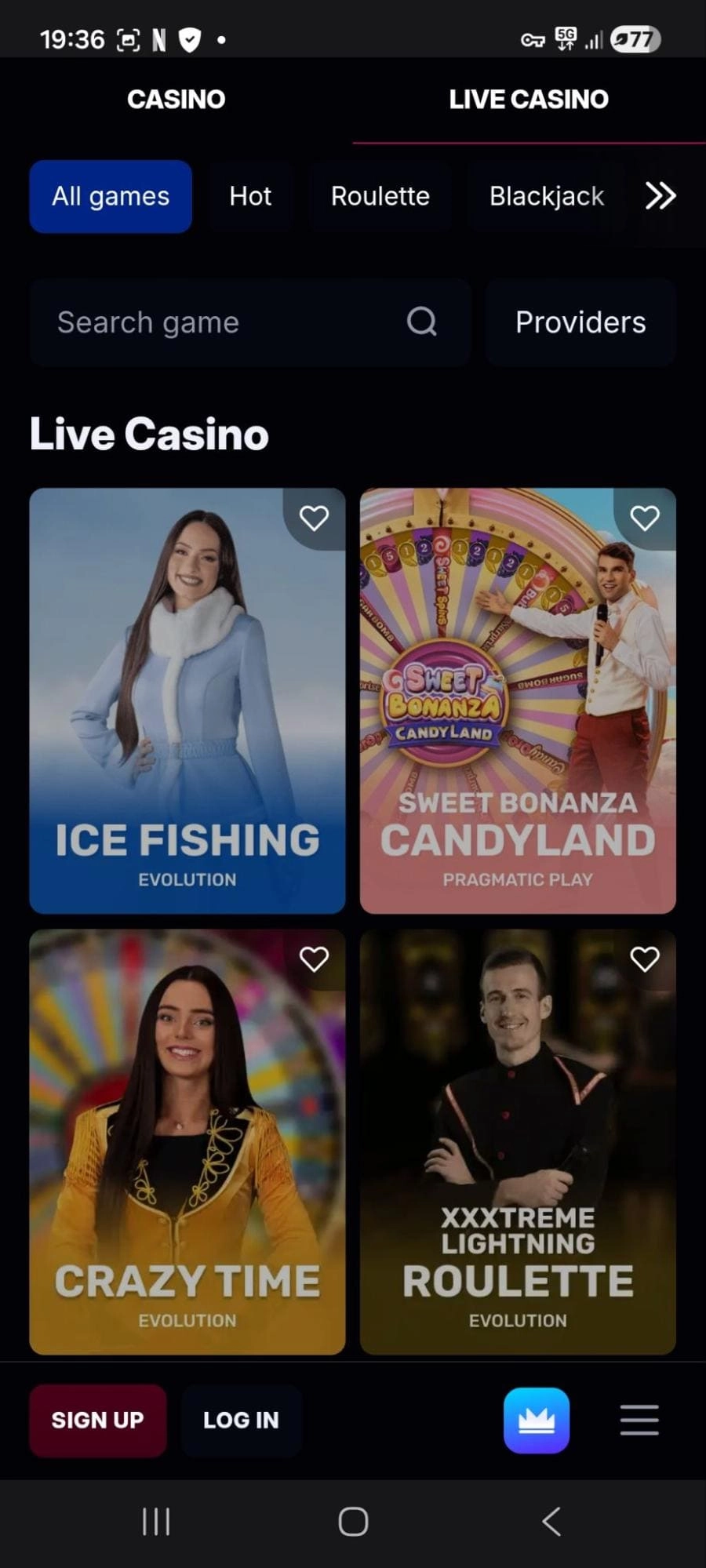 SkyCrown casino igre prek mobilne naprave - Androida
