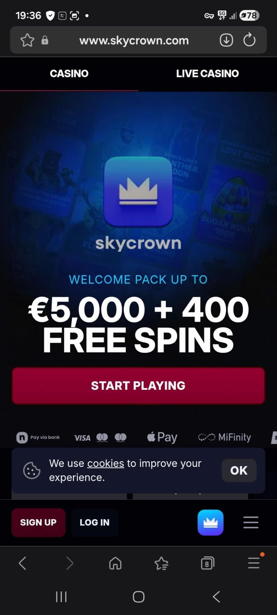 SkyCrown casino paket dobrodošlice za kazino igre