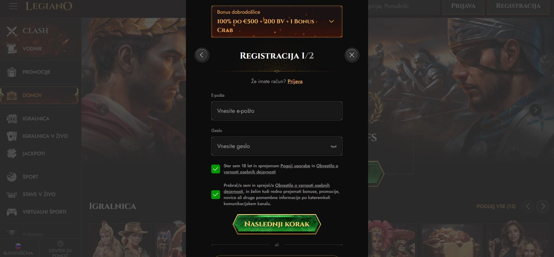 Ustvarjanje računa in verifikacija