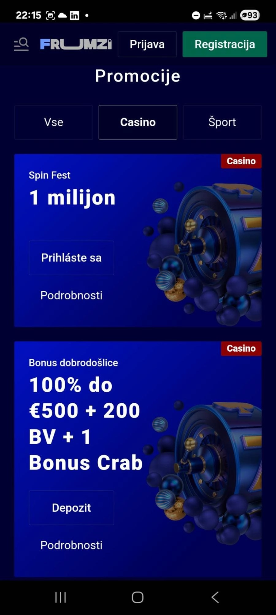 Bonusi igralnice Frumzi