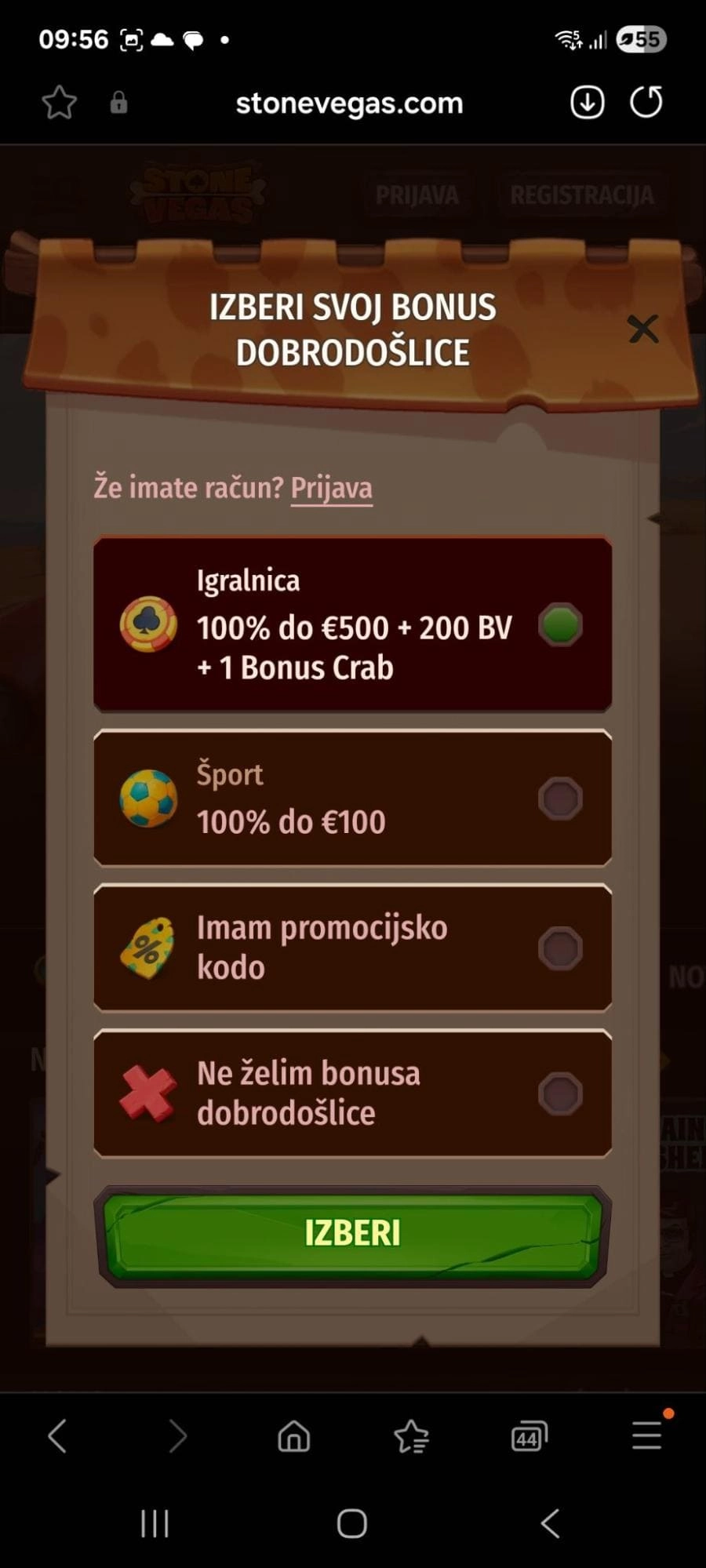 Bonusi igralnice Stonevegas