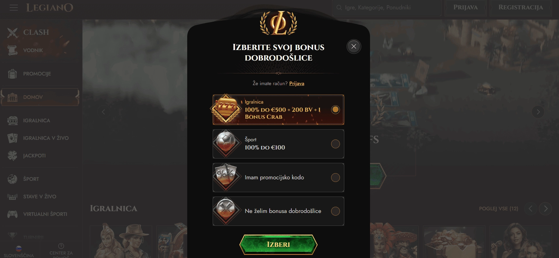 Izkoristek bonusa dobrodošlice