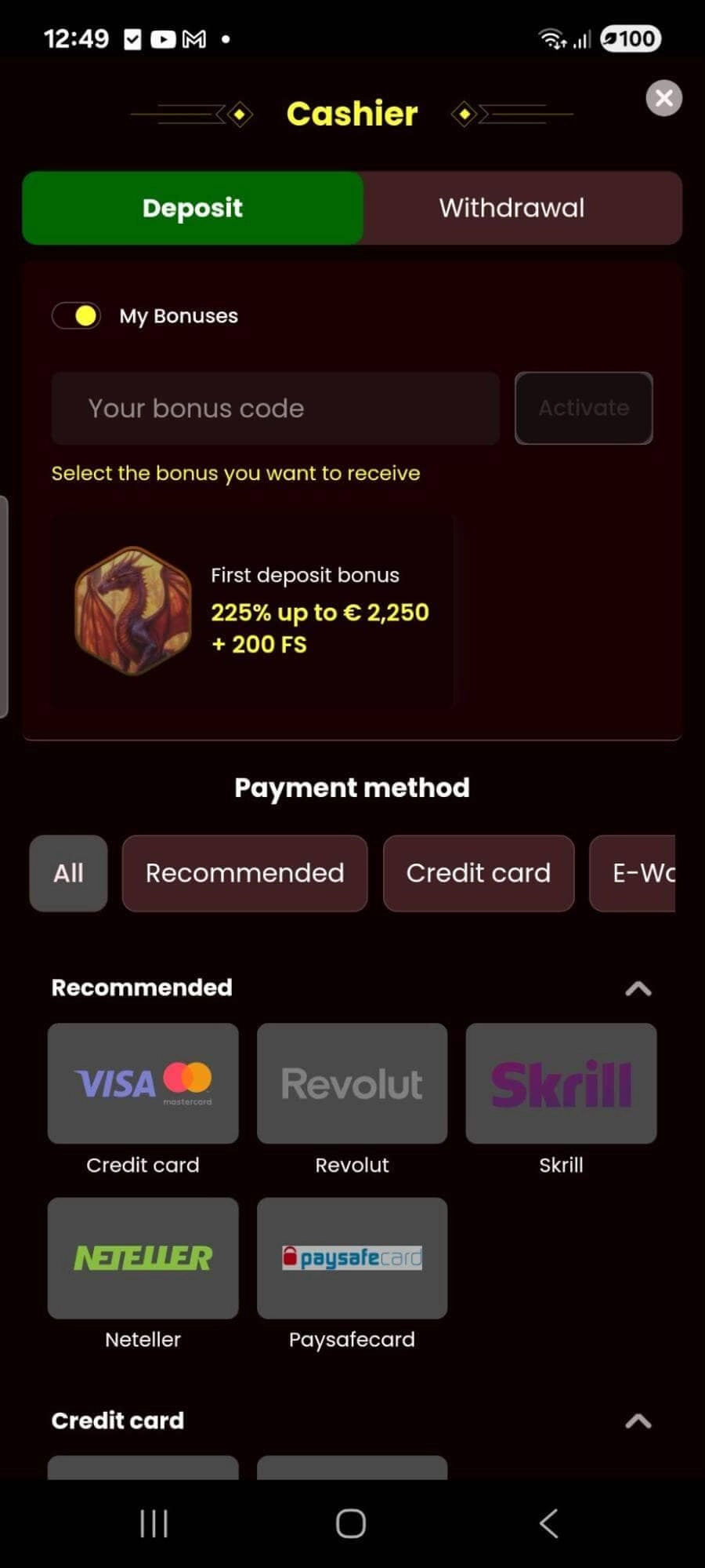 Plačilo v igralnici Dragonslots