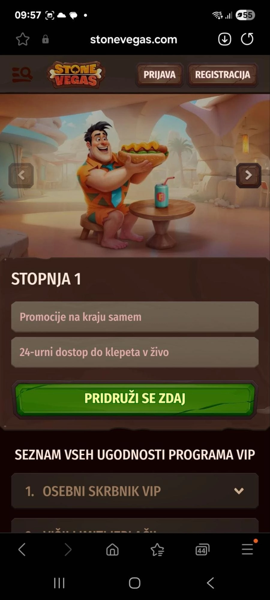 Registracija v igralnici Stonevegas