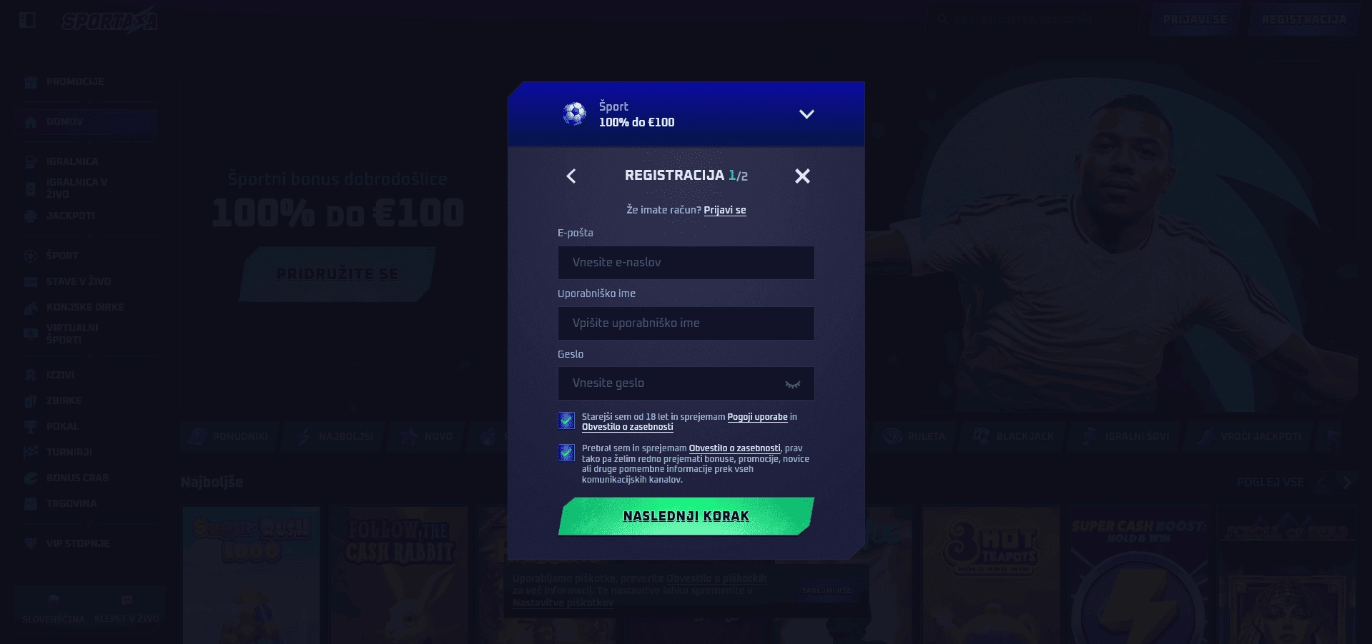 Registrirajte se v igralnici