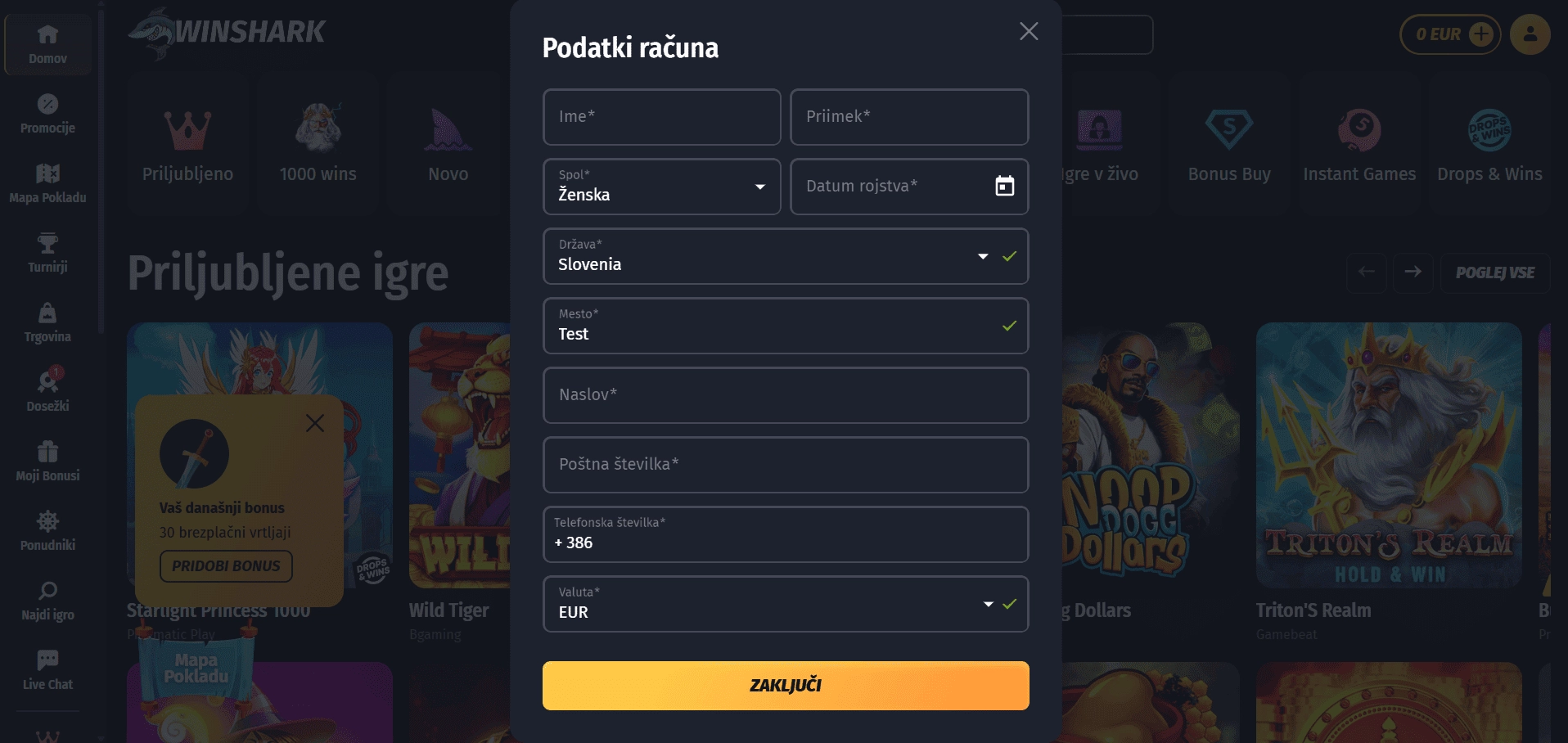Registrirajte se v igralnici