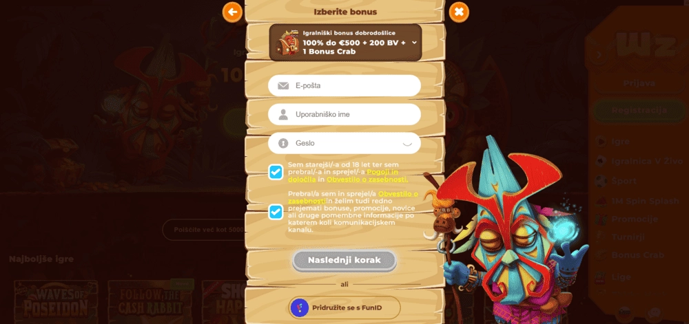 Registrirajte se v spletnem kazinoju