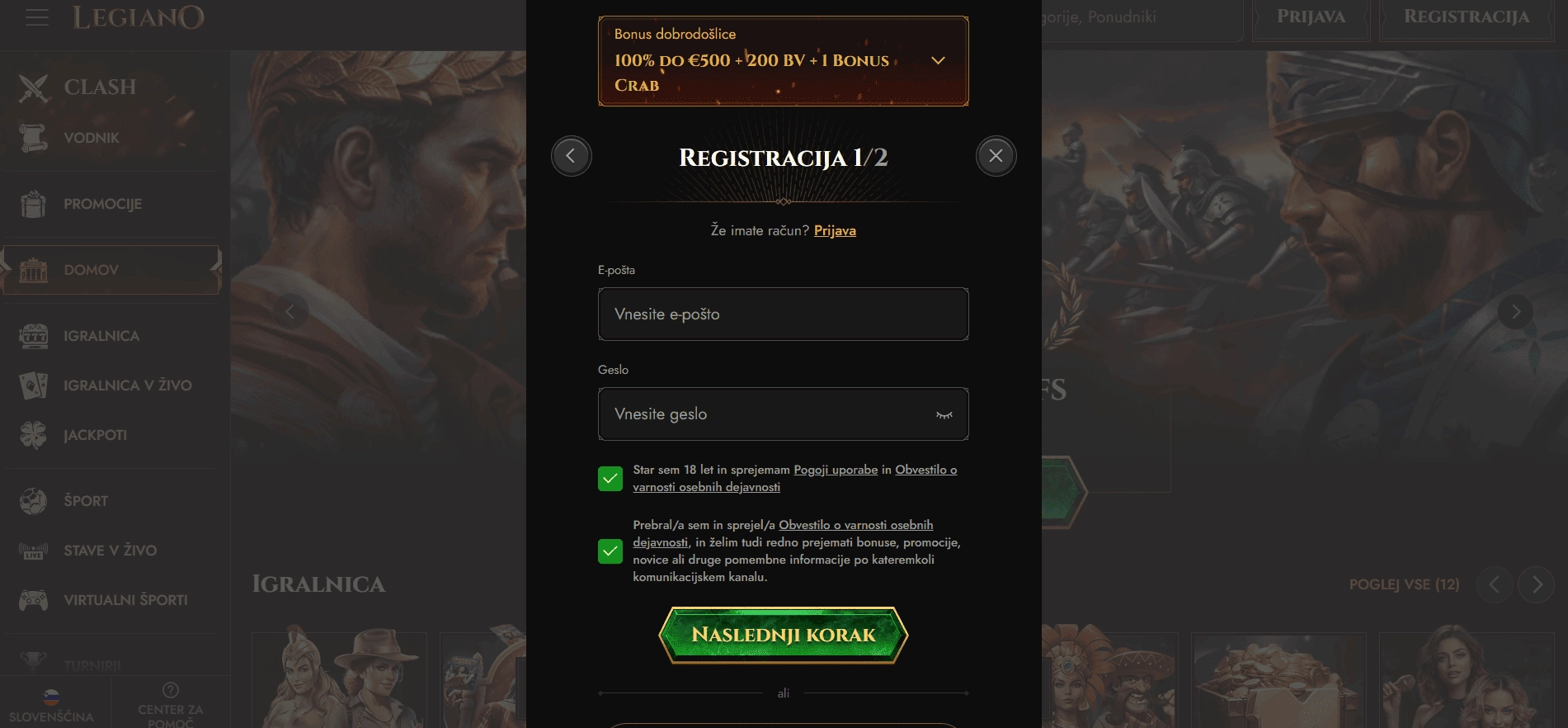 Ustvarjanje računa in verifikacija