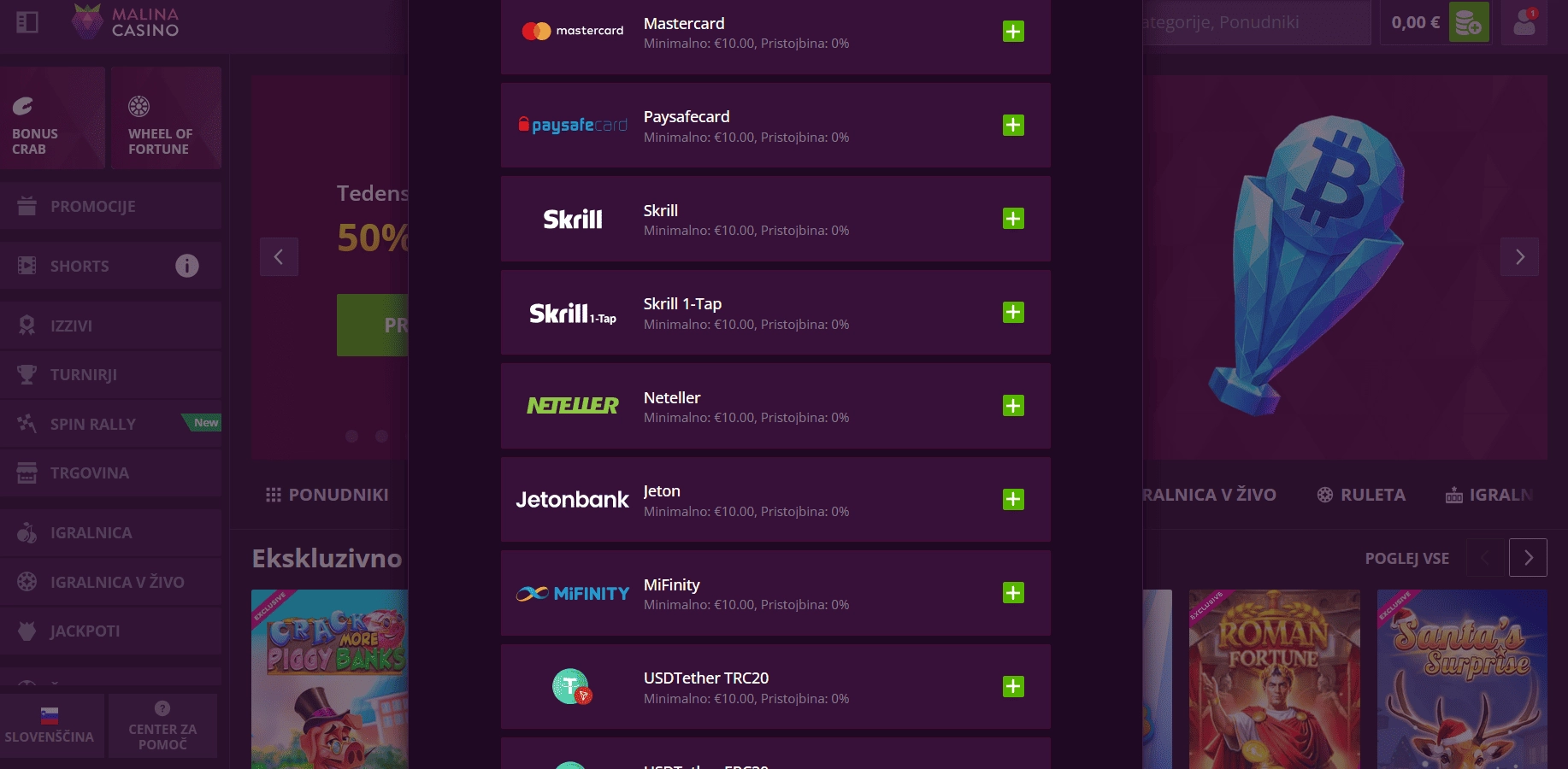 Nastavite Skrill za način vplačila