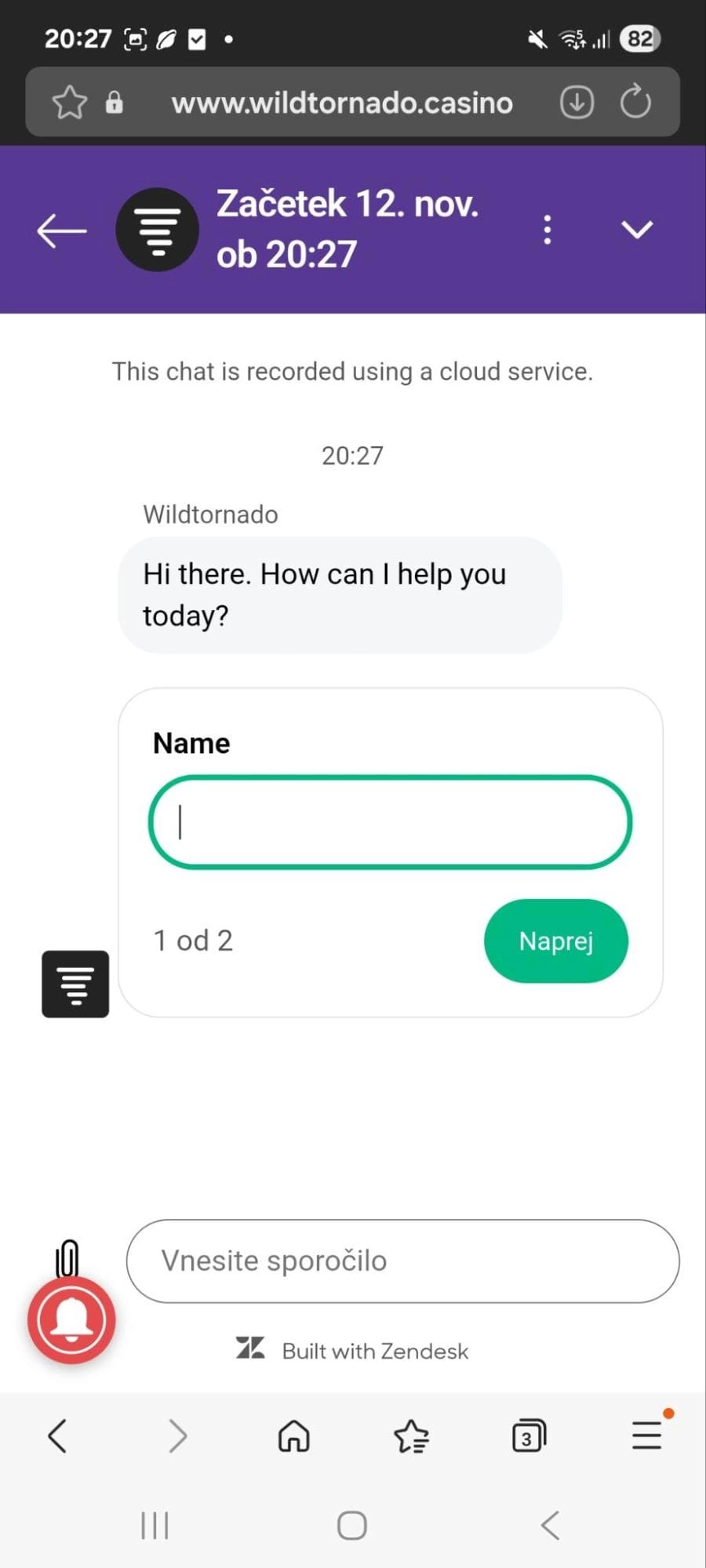 Wild Tornado podpora uporabnikom
